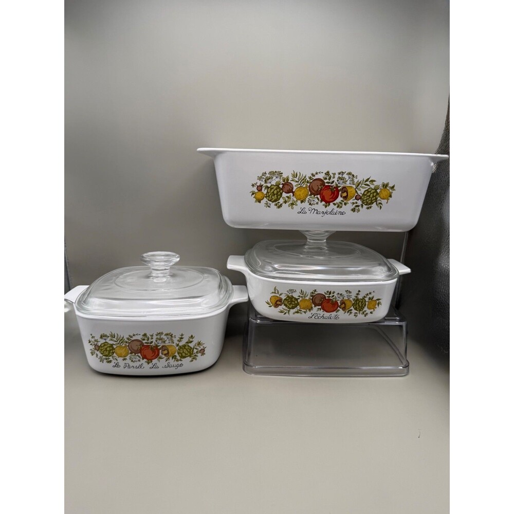 CorningWare Spice of Life Vintage 3 Piece Set + 2 Lids - Loaf Pan 1 Qt 1.5 Qt